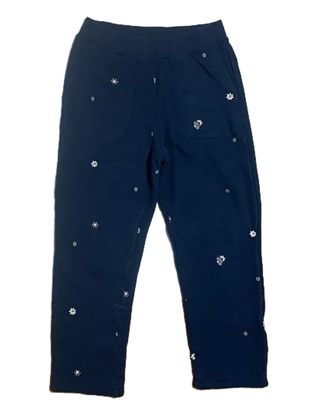 Navy Floral Embroidered Sweatpants